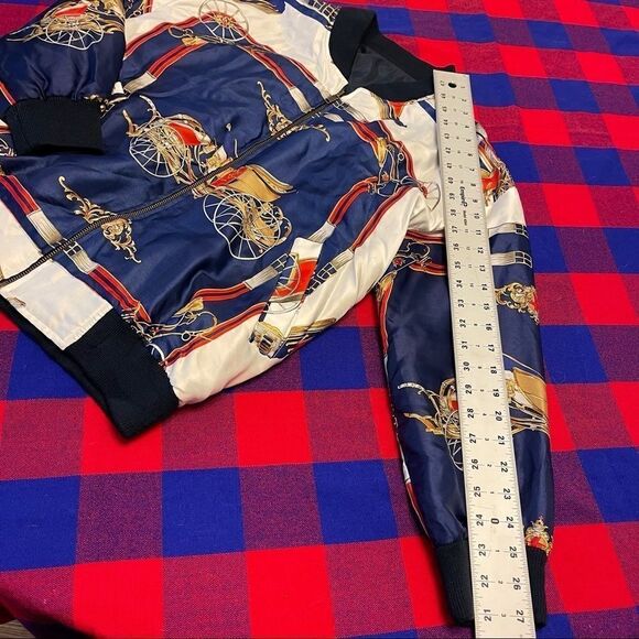 VTG 80s Paris Equestrian Carriage Satin Bomber Jacket S/M/L/XL - Picture 6 of 9